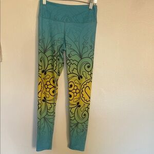 Pelagic Teal and Yellow Patterned Leggings